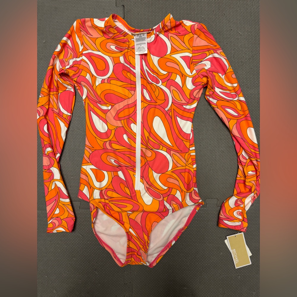 Michael Kors bright pink and orange rash guard, size 6.